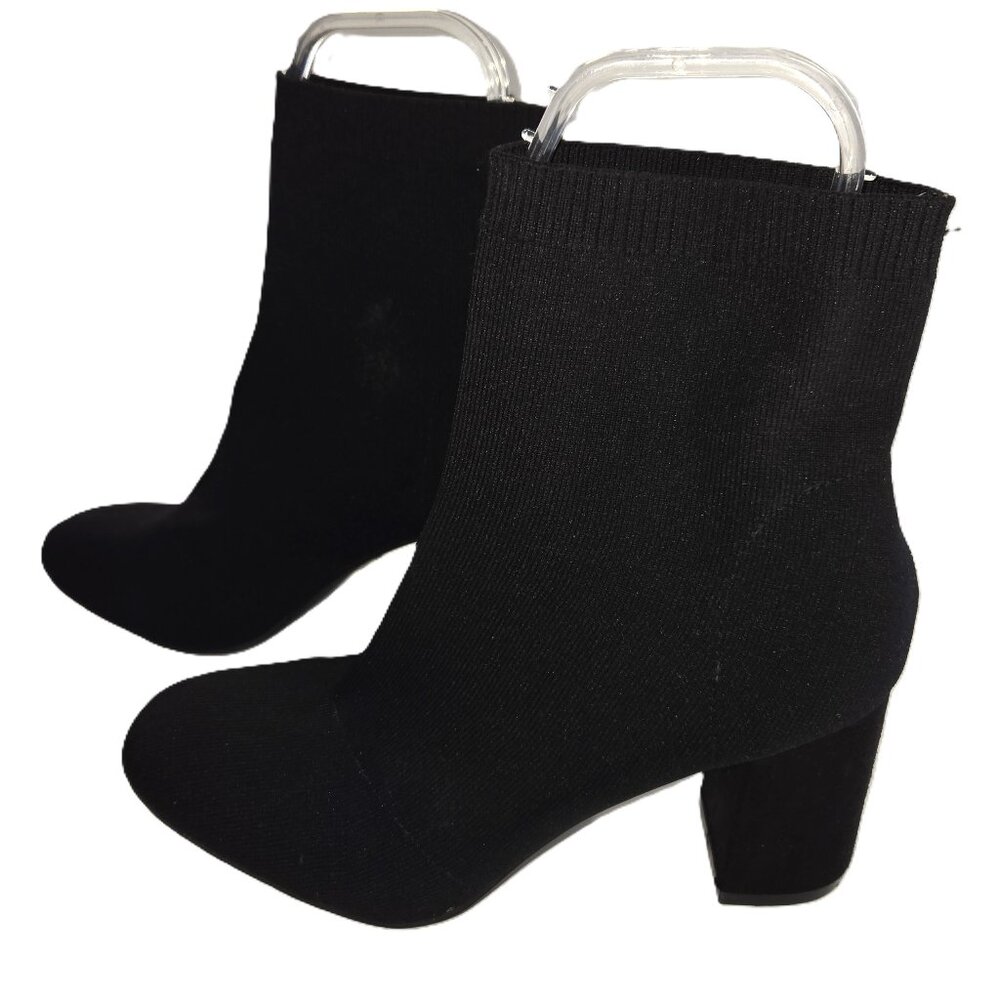 Mia Erika Women's Black Knit Block Heel Ankle Booties Size 10